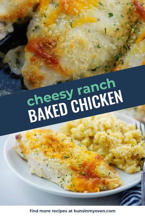 Easy Baked Ranch Chicken, Ranch Cheddar Chicken, Ranch Parmesan Chicken, Ranch Chicken Recipe, Cheesy Baked Chicken, Baked Ranch Chicken, Ranch Chicken Recipes, Baked Chicken Recipes Easy, Cheddar Chicken