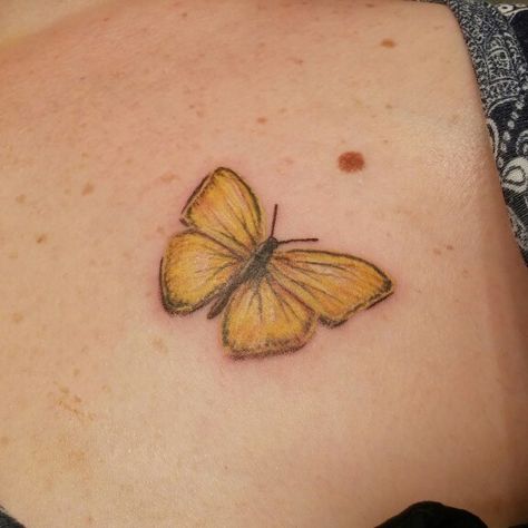 My sweet yellow butterfly in memory of my Pops.... Yellow Butterflies Tattoo, Yellow Butterfly Tattoo Ideas, Yellow Swallowtail Butterfly Tattoo, Yellow Tattoos, Lost Baby Tattoo, Yellow Ribbon Tattoos, Fig Tattoo, Yellow Butterfly Tattoo