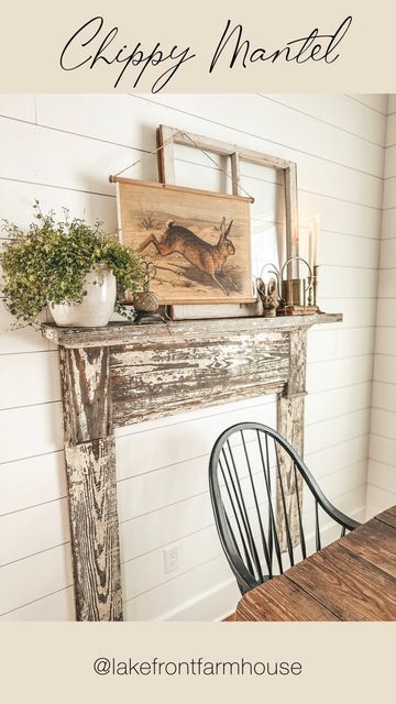 Faux Mantle Shelf, Mantle In Dining Room, Faux Mantle Diy Mantel Shelf, Dining Room Mantle, Short Mantle Decor, Fake Mantle Ideas, Mantel Without Fireplace, Diy Mantel Shelf, Easter Fireplace Mantel Decor