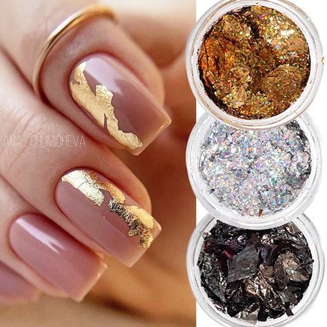 Powder Manicure, Nails Gold, Winter Decorations, Chrome Powder, Glitter Flake, Pedicure Nail Art, Diy Manicure, Pedicure Nails, Nail Art Tools