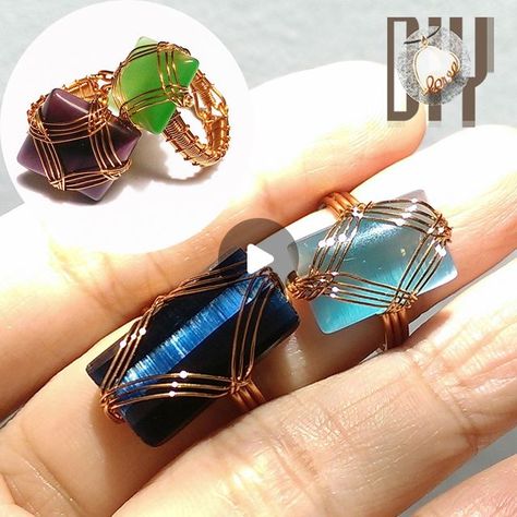 Square Wire Ring, Cabochon Tutorial, Diy Wire Wrapped Rings, Wire Rings Tutorial, Wire Wrapped Stones, Instagram Ring, Copper Wire Art, Wrapped Stones, Wire Jewelry Rings