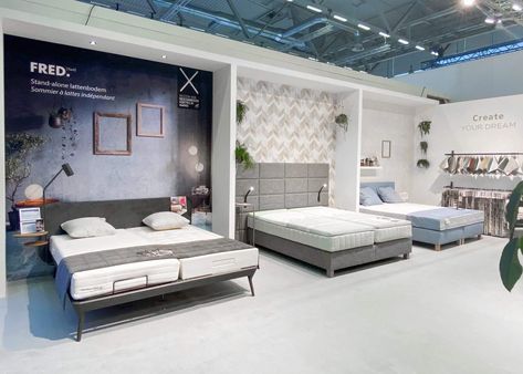 Mattress Display, Bed Showroom, Bedroom Showroom, Bed Display, Furniture Store Display, Furniture Store Interior, Furniture Store Design, Comfortable Bedroom Decor, Showroom Decor