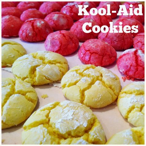 Kool Aid Cookies, Kool Aid Recipes, Koolaid Cookies, 5 Ingredient Cookies, Grape Kool Aid, Colored Cookies, Preschool Valentine, Cool Whip Cookies, Cake Mix Desserts