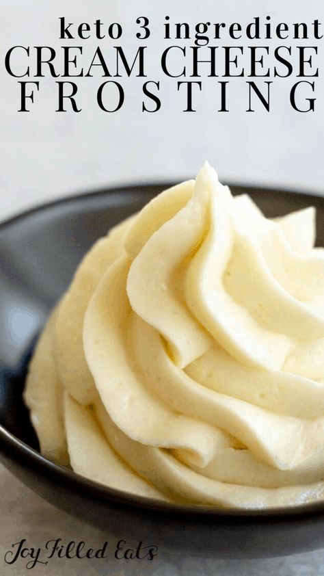 Keto Cream Cheese Frosting - Low Carb, Sugar-Free, Gluten-Free, THM S - Keto cream cheese frosting is insanely delicious and the perfect topping for cupcakes, cookies, and other low-carb baked goods. Impress friends and family with this sweet treat. #lowcarb #lowcarbrecipes #lowcarbdiet #keto #ketorecipes #ketodiet #thm #trimhealthymama #glutenfree #grainfree #glutenfreerecipes #recipes #desserts #dessertrecipes #ketodessert #lowcarbdessert #sugarfree #frosting #icing #creamcheese Keto Cream Cheese Frosting, Sugar Free Frosting, Galletas Keto, Keto Cream Cheese, Cream Cheese Frosting Easy, Sweet Sauces, Keto Cream, Postre Keto, Joy Filled Eats