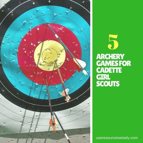 Ready to ramp up your archery skills? Check out these 5 games challenges. Read now or pin for your next Cadette Girl Scout outdoor outing! Cadette Girl Scout Badges, Cadette Badges, Archery Lessons, Archery Training, Archery Games, Camp Games, Toddler Trampoline, Girl Scouts Cadettes, Scout Camp