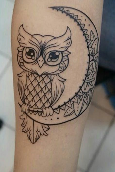 12+ Adorable Owl and Moon Tattoo Ideas | PetPress Owl Moon Tattoo, Owl And Moon Tattoo, Simple Owl Tattoo, Moon Tattoo Ideas, Teacher Tattoos, Owl And Moon, Memorial Tattoo Quotes, Simple Owl, Cute Owl Tattoo