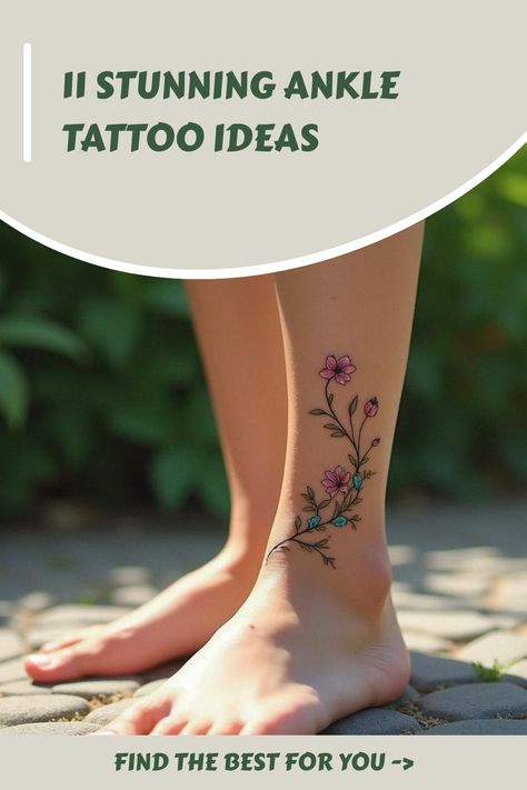 11 Stunning Ankle Tattoo Ideas Wrap Around Tattoos For Women, Floral Ankle Tattoo Wraps, Wildflower Ankle Tattoo, Behind Ankle Tattoo, Women Ankle Tattoos, Ankle Tattoos For Women Wrap Around, Ankle Cuff Tattoo, Wrap Around Tattoos, Inside Ankle Tattoos