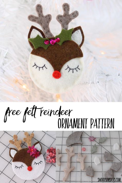 Folded Fabric Reindeer Ornaments, Felt Reindeer Pattern Templates, Reindeer Diy Ornament, Reindeer Sewing Pattern Free, Reindeer Ornaments For Kids To Make, Felt Reindeer Ornaments, Diy Felt Christmas Ornaments Patterns Free Printable, Felt Reindeer Pattern, Felt Christmas Ornaments Patterns Free