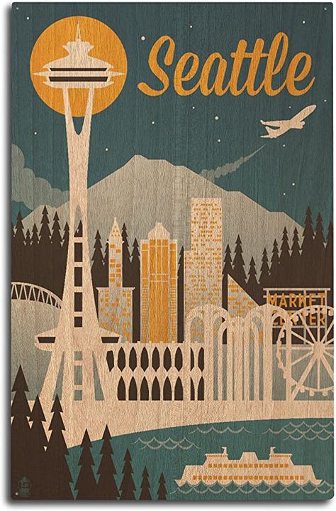 Pnw Airbnb, Seattle Painting, Seattle Logo, Usa Images, Seattle Poster, Hang Wall Decor, Seattle Photography, Washington Seattle, Wa State