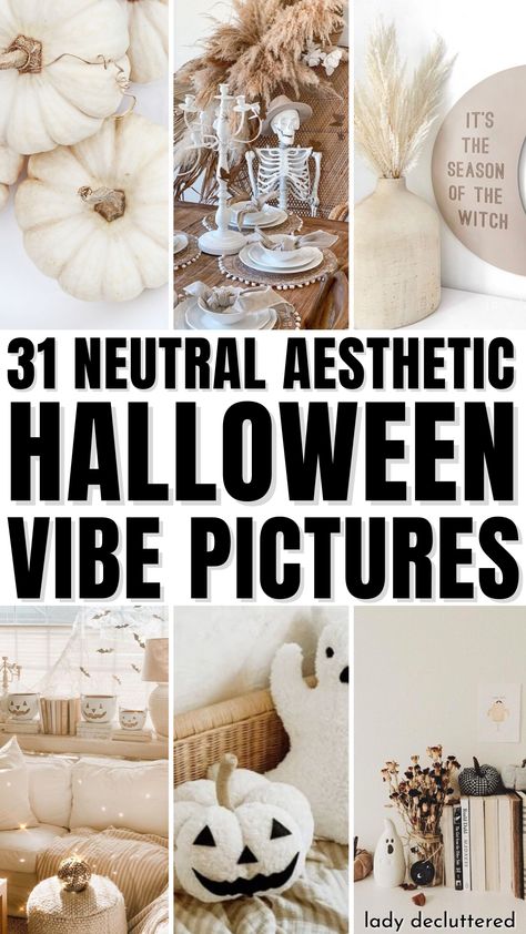 31 Neutral Aesthetic Halloween Vibe Pictures Modern Fall Halloween Decor, Halloween Decor Indoor Aesthetic, Fall Black And White Decor, Trending Halloween Decor 2023, All White Halloween Decor, Modern Organic Halloween Decor, Clean Halloween Decor, Halloween Rustic Decor, Modern Halloween Home Decor