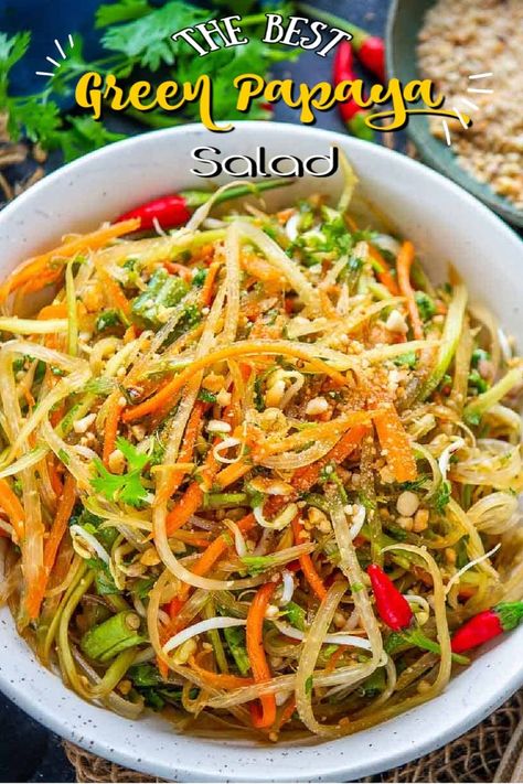 Thai Green Papaya Salad Recipe, Chicken Salad Recipe Healthy, Som Tam Salad, Green Papaya Salad Recipe, Papaya Salad Recipe, Thai Salad Recipes, Papaya Recipes, Green Papaya Salad, Resep Salad