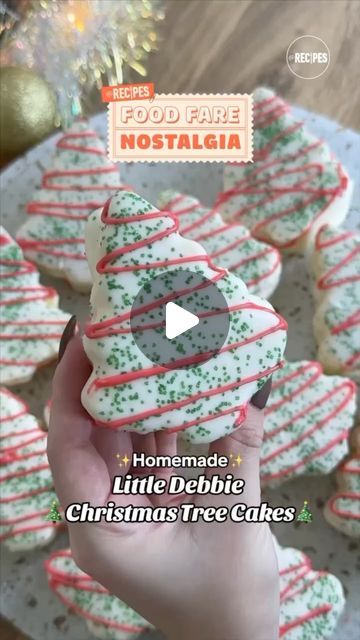 Recipes on Instagram: "The popular holiday treat made at home! 🎄 😍 These Homemade Little Debbie Christmas Tree Cakes are irresistible! 🎄 ❤️ Ingredients: Cake •6 eggs •1 box vanilla cake mix •1/2 cup powdered sugar •1/2 cup water •1/4 cup oil Buttercream •3/4 cup softened butter •7 oz marshmallow fluff •1 tsp vanilla •1.5 cups powdered sugar Decorations •24 oz white chocolate •green sugar sprinkles •red white chocolate Instructions: 1. Beat eggs in a bowl until light and pale. Add the rest of your cake ingredients and mix until combined. 2. Divide mixture into 2-parchment lined half sheet trays and bake at 375 degrees for 10 minutes. Allow cakes to cool. 3. To make your buttercream, beat butter, marshmallow fluff, and vanilla until creamy. Add in powdered sugar. 4. Cut Christmas Tree Cupcake Cake, Little Debbie Christmas Tree Cakes, Christmas Tree Desserts, Holiday Recipies, Little Debbie Christmas Tree, Sherbet Recipes, Christmas Tree Food, Sugar Decorations, Christmas Tree Cakes