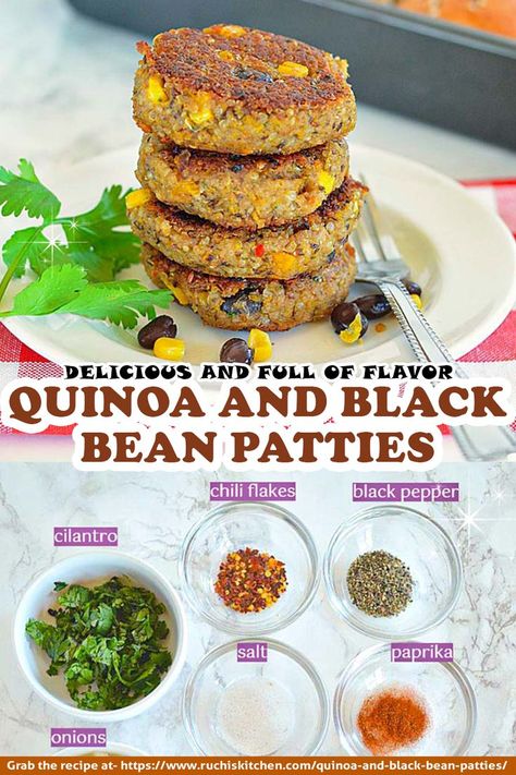 Gluten Free Black Bean Burgers, Quinoa Patty, Quinoa And Black Beans, Bean Patties, Black Bean Patties, Vegetarian Platter, Vegan Patties, Clean Eating Vegetarian Recipes, Clean Eating Vegetarian