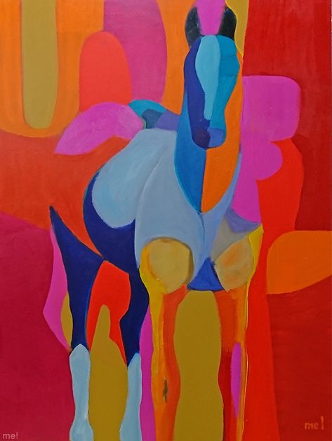 "Tickled Pink" by artist, Marion Evamy 48" x 36" Acrylic on canvas Red Art Gallery Beautiful Beasts Contemporary artist Abstract and color block artist West coast art Canadian artist Bold and colourful artwork Large paintings for the hom Contemporary Western Art, Colorful Horse Art, Horse Paintings Acrylic, Horse Mural, Abstract Horse Art, Blue Animals, Horse Canvas Painting, Colourful Artwork, Abstract Horse Painting