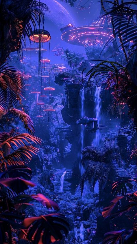 Ocean Art Painting, Neon Jungle, Science Fiction Artwork, Warhammer Terrain, Fantasy Drawings, City Background, Trippy Wallpaper, Cyberpunk City, Alien Planet