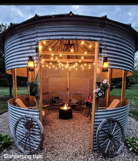 Grain Bin Gazebo, Bin Gazebo, Ranch House Decor, Barn Style House Plans, Backyard Gazebo, Dream Life House, Backyard Pavilion, Hacienda Style, Backyard Diy Projects