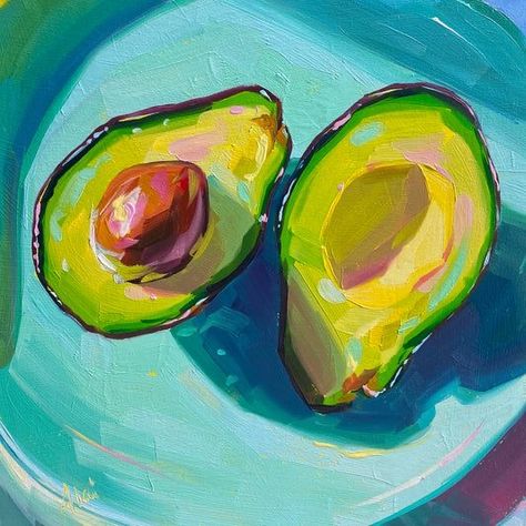 Painting On Wooden Board, Avocado Painting, Vegetable Painting, Abstract Painting Diy, Colorful Oil Painting, Blue Plate, Gouache Art, Afrocentric Art, Artist Sketchbook