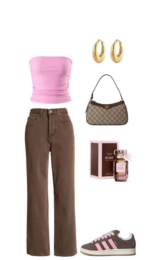 Cute pink and brown outfit Inspo Brown And Pink Outfit Color Combos, Pink And Brown Outfits For Women, Tan And Pink Outfit, Pink And Tan Outfit, Cute Brown Outfits, Pink Brown Outfit, Brown And Pink, Pink And Brown Outfit, Brown Monochrome Outfit