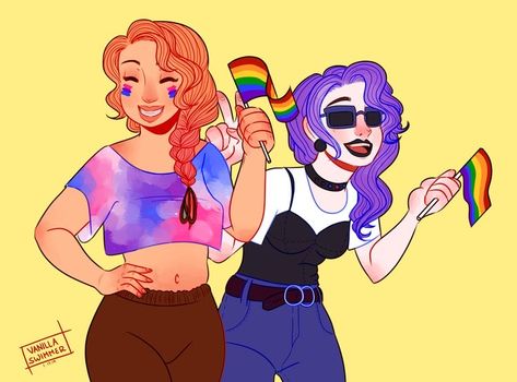 Leah X Farmer, Stardew Valley Abigail X Farmer Fanart, Stardew Valley Leah X Farmer, Abigail X Farmer, Penny Stardew Valley, Aro Flag, Abigail Stardew Valley, Pride Looks, St Fanart