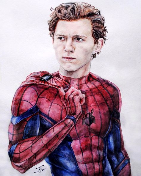 Tom Holland as #Spiderman Spiderman Tom Holland, Spiderman Tom, Tekken 2, Marvel Art Drawings, Avengers Drawings, Holland Art, Spiderman Drawing, Tom Holland Zendaya, Avengers Art