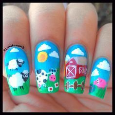 Farm Animals Farm Animal Nails, Farm Nails, Phoenix Nails, Western Prom, Whimsical Nails, Ruby Nails, Nails Country, Animal Nail Designs, Themed Nails