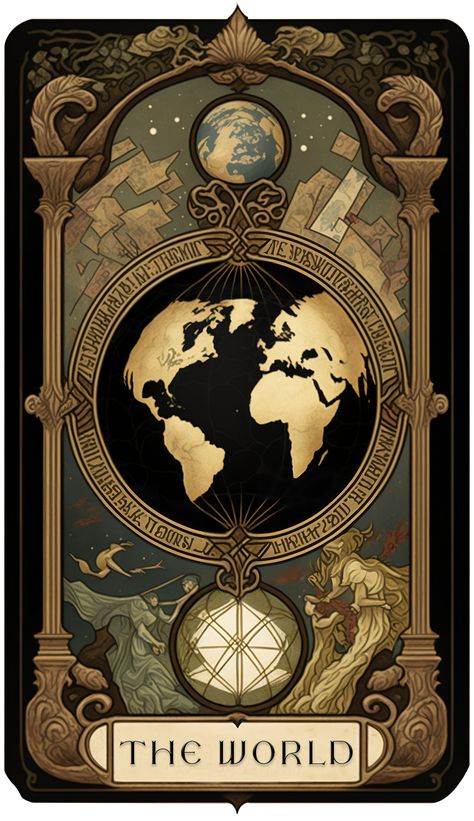 Major Arcana The World, Tarot Cards Arcana, The World Tarot Card Aesthetic, The World Tarot Wallpaper, The World Card Tarot, Tarot Art Aesthetic, Tarot Cards Aesthetic Art, The World Tarot Card Art, Tarot Cards The World