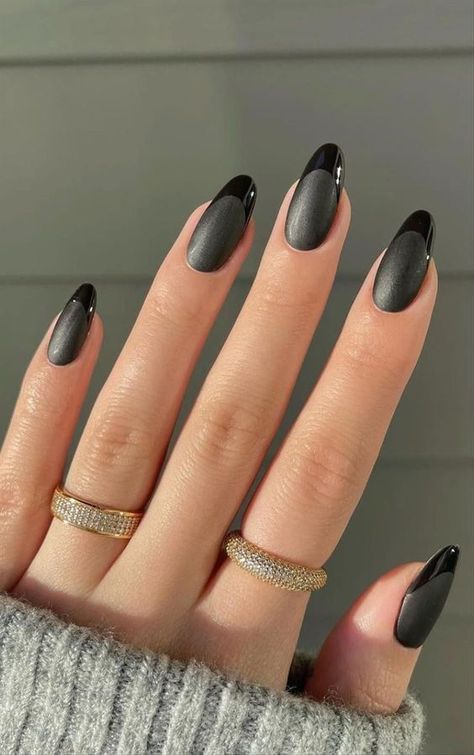 French Oval Nails: 15 Fall Ideas Fall Nail Colors 2023 Almond Shape, Almond Nails Designs Matte, Aesthetic Nail Designs, Summer Stiletto Nails, Cute Almond Nails, French Almond, Oval Nails Designs, Black Almond Nails, Almond Nail Art