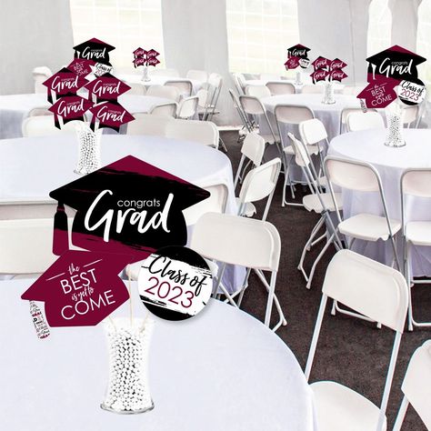 Big Dot Of Happiness 2023 Maroon Graduation Party Centerpiece Sticks - Showstopper Table Toppers - 35 Pieces Green Graduation Party, Party Centerpieces Diy, Paper Centerpieces, Simple Table Decorations, Graduation Table Decorations, Table Centerpieces Diy, Graduation Tables, Graduation Party Diy, Graduation Party Centerpieces