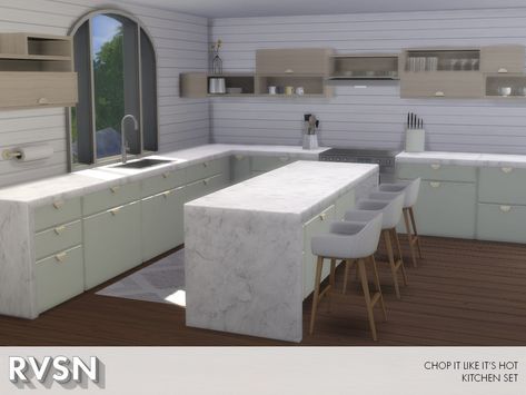 Sims 4 Kitchen Cabinets, Modern Kitchen Counters, Marble Kitchen Counters, Mods Sims 4, Modern Kitchen Furniture, Sims 4 Kitchen, Casas The Sims 4, Aesthetic Kitchen, Marble Counter