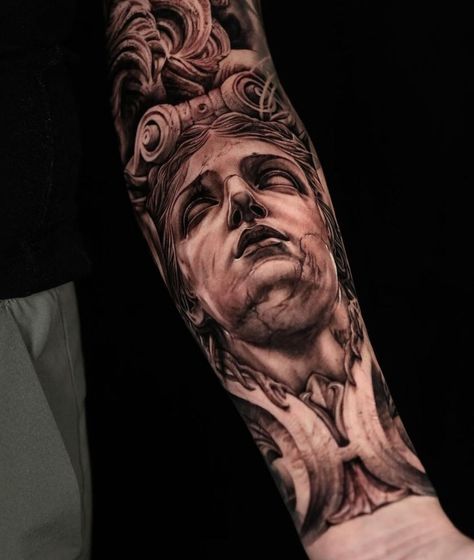 Greek Tattoo Ideas For Men, Greek Arm Tattoo, Helios Tattoo, Rome Tattoo, Hercules Tattoo, Greek God Tattoo, 30 Tattoo, Gladiator Tattoo, Zeus Tattoo