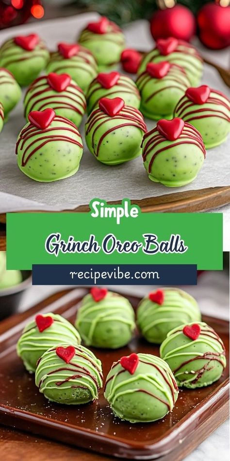 Want to add a playful twist to your holiday sweets? The Grinch Oreo Balls are a deliciously creative addition to your Christmas Desserts lineup! Be sure to save this recipe for an easy, crowd-pleasing treat that will bring smiles to everyone’s faces! Oreo Christmas Treats, Christmas Desserts Grinch, Diy Christmas Desserts, Grinch Christmas Treats, Oreo Balls Christmas, Cute Grinch, Oreo Balls Recipe, Easy Christmas Cake Recipe, Thanksgiving Desserts Table