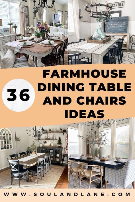 Dining Rooms Ideas Farmhouse, Farmhouse Dining Tables And Chairs, Farmhouse Table Chairs Ideas, Dining Room With Farmhouse Table, Country Farmhouse Dining Room Rustic, Farm Table And Chairs, Dining Area Modern Farmhouse, Farmhouse Table With Wicker Chairs, Rustic Dining Room Table And Chairs