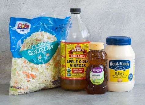 Coleslaw Recipe {Only 4 Ingredients!} Coleslaw With Honey, Coleslaw Dressing With Honey, Honey Coleslaw, Vinegar Cabbage, Cold Slaw, Cabbage Coleslaw, Coleslaw Dressing Recipe, Best Coleslaw Recipe, Easy Coleslaw