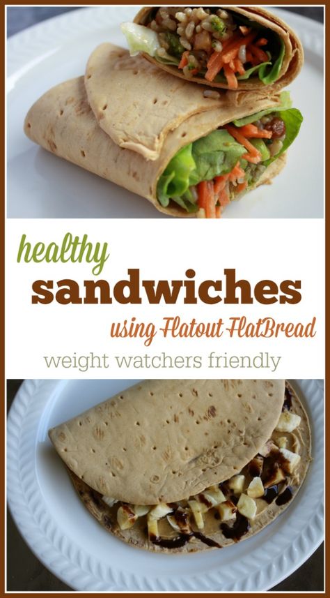 Healthy Sandwiches using Flatout FlatBread: Two low-calorie recipes that are filling and delicious! Ww Sandwiches, Flatout Recipes, Awesome Sandwiches, Healthy Flatbread, Kitchen Chemistry, Healthy Sandwich, Healthy Sandwich Recipes, Calorie Recipes, Healthy Sandwiches