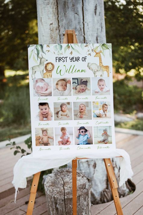 Birthday Photo Board, Safari Poster, Safari 1st Birthday, Wild One 1st Birthday, Jungle Thema, 1st Birthday Photo, Birthday Picture, First Birthday Photo, 1st Birthday Pictures