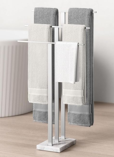 KES Standing Towel Rack 3-Tier with Heavy Marble Base, Free Standing Towel Racks for Bathroom Floor, SUS304 Stainless Steel Brushed Finish, BTH217S3-2 Bars Design, Rustic Towel Rack, Standing Towel Rack, Free Standing Towel Rack, Bathroom Freestanding, Bath Towel Racks, Modern Towels, Bathroom Towel Rails, Towel Stand