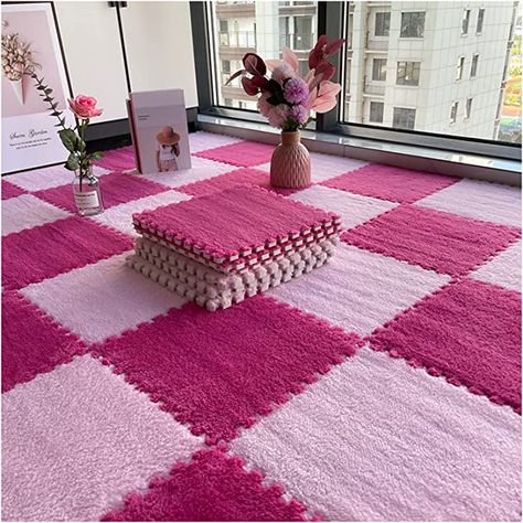 Apartment Tile Flooring, Interlocking Carpet Tiles, Cute Mats For Room, Play Mat Rug, Pink Mats, Pink Flooring, Light Purple Pattern, Pink And Purple Room, Cute Carpet