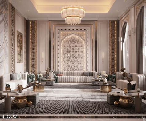 - Islamic Majlis Design Location :- Saudi Arabia  Preview Full Project Here :- https://www.behance.net/gallery/157803517/Islamic-Majlis  Check our platforms for more designs :-  https://taplink.cc/bloomstudio00  Contact & WhatsApp :- 01030836839 01006823278 01201290935  Gmail :- Bloom.Studio10@gmail.com Islamic Majlis, Modern Islamic Interior, Islamic Living Room, Modern Arabic Interior, Majlis Design, Islamic Interior Design, Moroccan Homes, Dinning Room Design, Design Salon