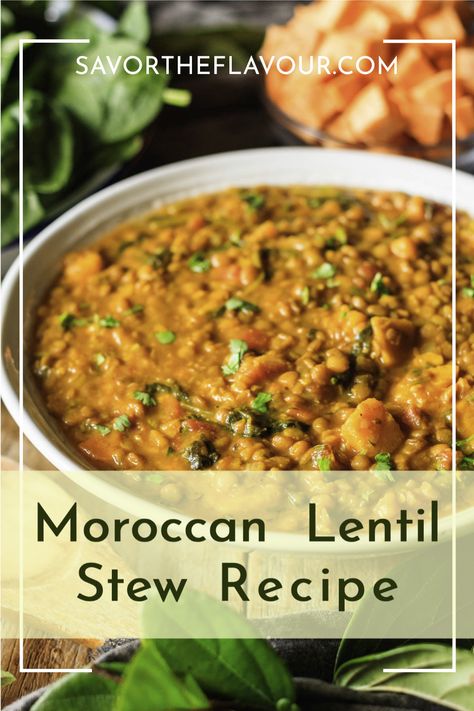 Vegan Lentil Stew Crockpot, Moroccan Lentil Stew, Crock Pot Lentils, Lentil Stew Crockpot, Lentil And Sweet Potato Recipes, Health Soup Recipes, Moroccan Lentils, R3 Recipes, Portfolio Diet