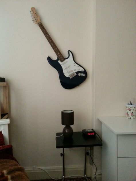 Hang Guitar On Wall, Guitar On Wall, Guitar Room Decor, Hanging Guitars, Guitar Mount, Wall Decor Above Bed, Guitar Room, Guitar Hanger, Guitar Wall