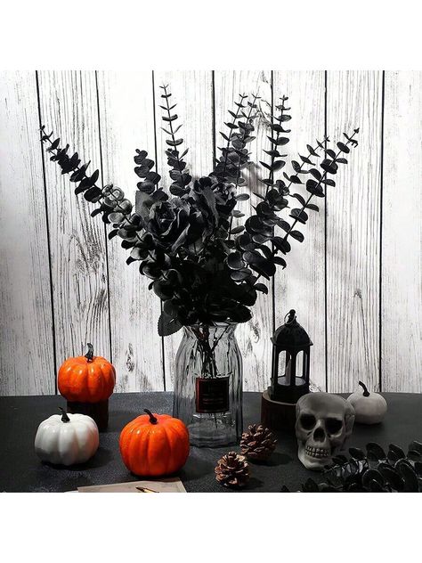 10pcs/5pcs Artificial Black Eucalyptus Branch Stems Plants For Autumn Halloween Home Decoration Wedding Flower Arrangement Multicolor    PVC     Home Decor, size features are:Bust: ,Length: ,Sleeve Length: Dark Halloween Flower Arrangements, Black Pumpkin Flower Arrangements, Halloween Fake Flower Arrangement, Boho Halloween Floral Arrangement, Halloween Floral Arrangements Black, Halloween Flower Arrangements, Dark Room Decor, Checkered Decor, Tissue Paper Flowers Diy