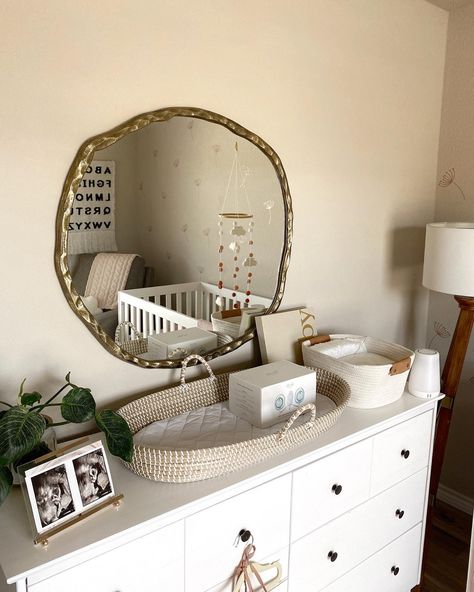 Mirror Over Changing Table, Mirror Above Changing Table, Above Changing Table, Baby Girl Nursery, Round Wall Mirror, Round Wall, Gold Mirror, Girl Nursery