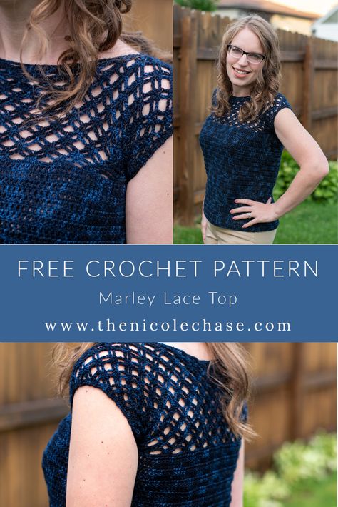 Marley Lace Top - Free Crochet Pattern — Nicole Chase Lace Top Patterns, Gilet Crochet, Crochet Patterns Free Beginner, Crochet Sweater Pattern Free, Crochet Ladies Tops, Crochet Tops Free Patterns, Crochet Lace Top, Vogue Knitting, Crochet Summer Tops