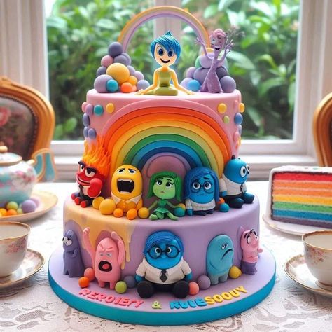 Inside Out Cake Design, Inside Out 2 Birthday Cake, Inside Out 2 Cake Ideas, Inside Out 2 Cake, Inside Out Birthday Cake, Inside Out Cake Ideas, Inside Out Cake, Inside Out Party Ideas, Summer Birthday Cake