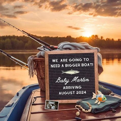 The cutest fishing pregnancy announcement perfect for late summer or fall. Floral pregnancy announcement idea that you can copy or easily customize. Cute ideas for a pregnancy announcement for family, friends, grandparents, and social media. Unique and simple pregnancy announcement to personalize for someone who loves camping, outdoors, baby boy, fish. Fishing Baby Announcement, Announcement Instagram Post, Pregnancy Announcement Instagram, Fishing Pregnancy Announcement, Pregnancy Scan, Beach Pregnancy Announcement, Simple Pregnancy Announcement, Unique Pregnancy Announcement, Pregnancy Announcement Photoshoot