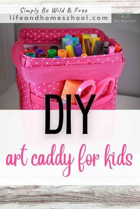 Organizing craft supplies made simple with this DIY caddy for crafting on the go! Organize School Supplies At Home, Homeschool Organization Ideas, Organize Homeschool Supplies, Organize School Supplies, School Supplies Organizer, Diy School Supplies Organization, Organize School, Art Caddy, Homeschool Room Organization