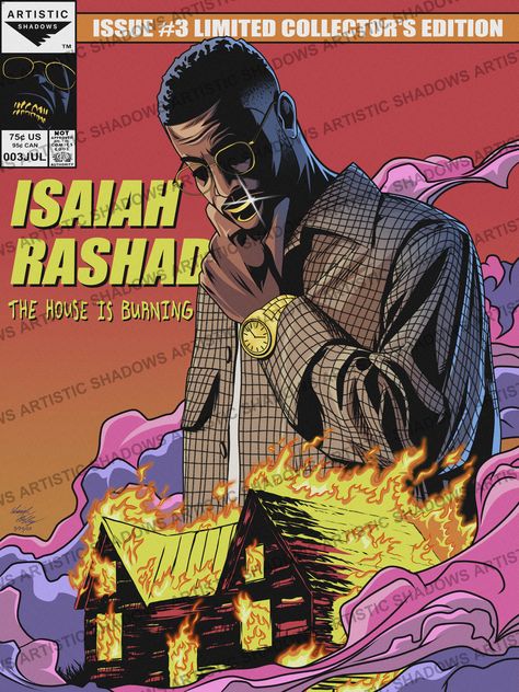 The House Is Burning Isaiah Rashad, Isaiah Rashad Poster, Isaiah Rashad Aesthetic, Music Comic Art, Rapper Comic, Hip Hop Comic, Summer Homescreen, Isaiah Rashad, Comic Wall