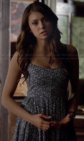 Outfits Shoplook, Vampire Diaries Nina Dobrev, Elena Gilbert Style, Vampire Diaries Fashion, Blue Floral Mini Dress, Vampire Diaries Outfits, Katerina Petrova, 5 Outfits, Daniel Gillies