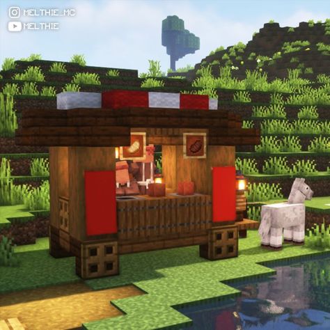 Village Shop Minecraft, Market Stall Minecraft Ideas, Villager Trading Stalls Minecraft, Minecraft Hay Cart, Minecraft Market Stalls Simple, Minecraft Medieval Market Stall, Minecraft Bazaar, Minecraft Stall Ideas, Minecraft Stalls