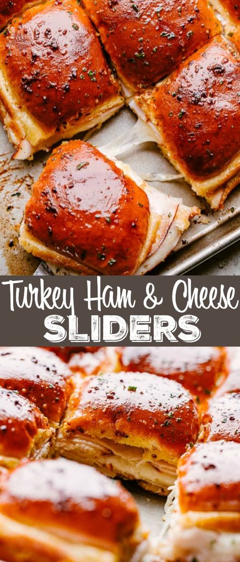 Sliders Superbowl, Cheesy Turkey, Super Bowl Food Easy, Ham Cheese Sliders, Tailgate Recipes, Easy Super Bowl, Ham Sliders, Ham And Cheese Sliders, Turkey Sliders